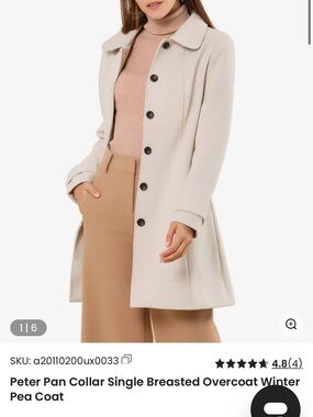 Allegra K Cream Peter Pan Collar Single-Breasted Pea Coat